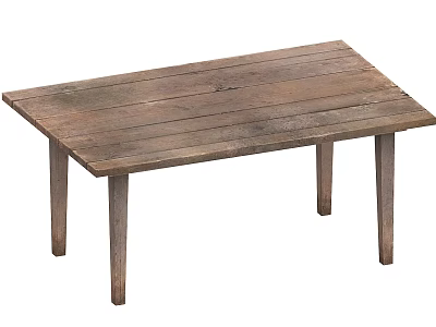 Rustic Wooden Dining Table With Plank Top Design And Four Straight Legs For Home Dining Space 3d model