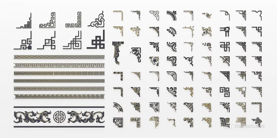 Traditional Chinese Ornamental Carvings With Various Intricate Patterns And Decorative Designs 3d model 