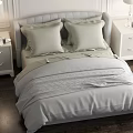 Modern Cozy Double Bed With Gray Upholstered Headboard Beige Pillows And Bedside Tables