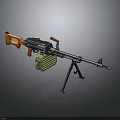 Tactical Machine Gun With Orange Components Green Ammo Box And Tripod Stand