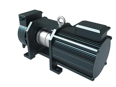Industrial Electric Motor With Black Housing Silver Shaft And Cooling Fins Lifting Ring Base Mount 3d model