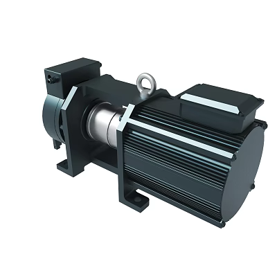 Industrial Electric Motor With Black Housing Silver Shaft And Cooling Fins Lifting Ring Base Mount 3d model