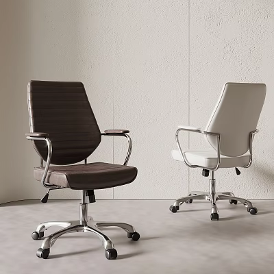 Modern Office Chair with Dark Brown and White Upholstery Metal Armrests and Wheeled Base 3d model