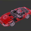 Red Sports Car Convertible With Black Top Shiny Body And Reflection On Ground