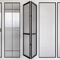 Modern Glass Room Dividers With Black Frames Striped Grid And Panels 3d model