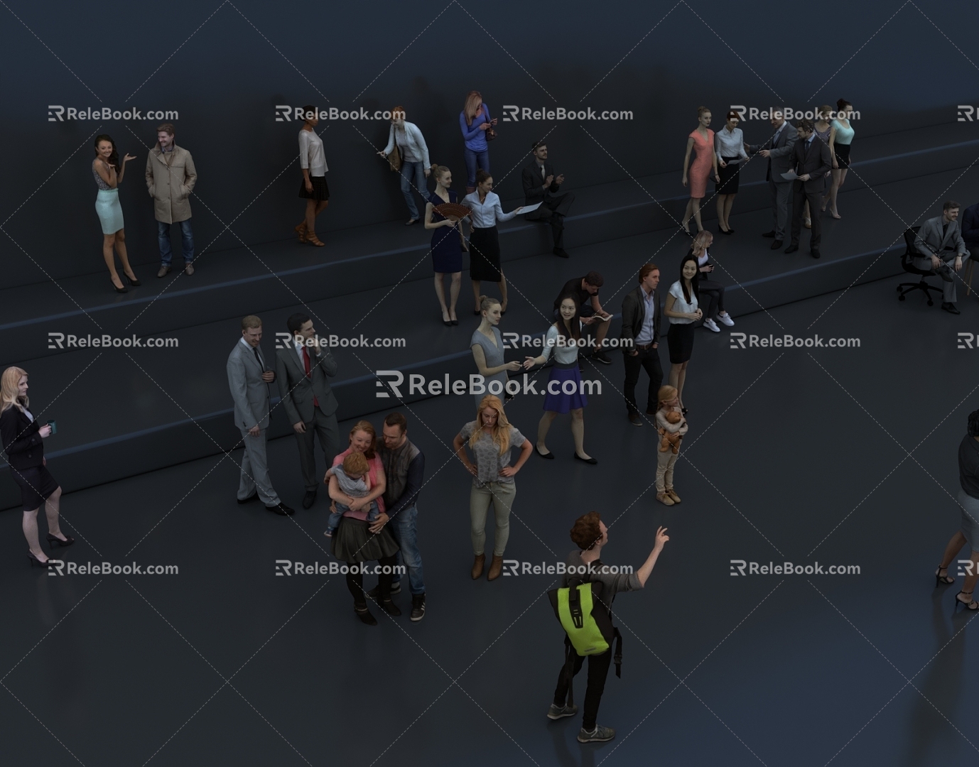 Many adults business casual people 3d model