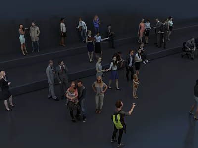 Group of People Interacting in Indoor Space with Different Clothing Styles 3d model
