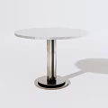 Modern Round Dining Table With White Marble Tabletop And Silver Metal Base 3d model