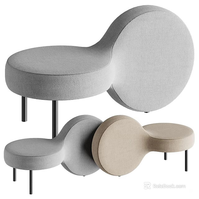 Set Of Modern Leisure Chairs In Neutral Tones With Curved Design And Metal Legs 3d model 
