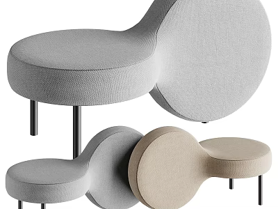 Set Of Modern Leisure Chairs In Neutral Tones With Curved Design And Metal Legs 3d model