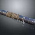 Vintage Leather And Metal Cylinder Scroll Case With Decorative Bands And Hook