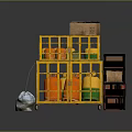 Yellow Storage Cage Structure With Multi Layer Gas Cylinders And Cardboard Boxes
