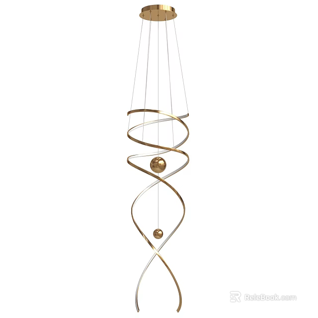 Modern Spiral Design Chandelier With Gold White Curves And Sphere Accents 3d model 