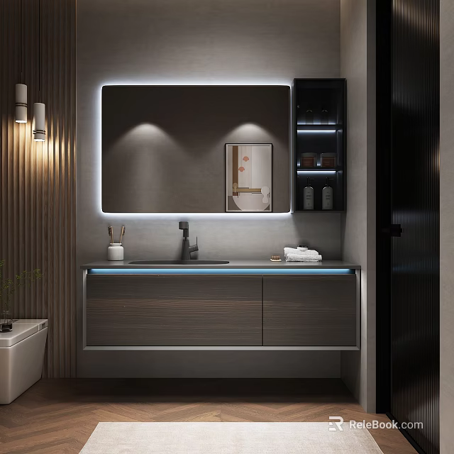 Modern Bathroom Vanity With LED Mirror Storage Cabinet And Sink Countertop 3d model 