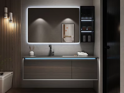 Modern Bathroom Vanity With LED Mirror Storage Cabinet And Sink Countertop 3d model