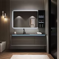 Modern Bathroom Vanity With LED Mirror Storage Cabinet And Sink Countertop
