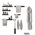 Stylish Bathroom Accessories Including Towels Bathrobe Shelves Bottles And Toilet Brush For Home Use