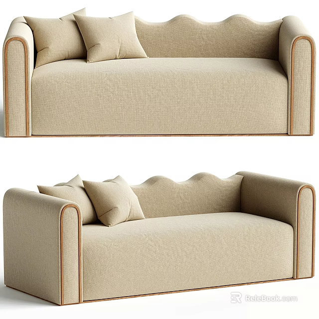 Beige Fabric Multi seat Sofa With Modern Design And Decorative Pillows 3d model
