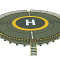 Circular Helicopter Landing Pad Featuring Yellow Ring White H Mark Metal Railings And Stairs