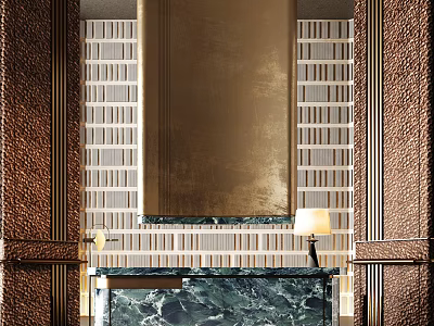 Modern Luxury Reception Desk With Green Marble Countertop And Decorative Wall Panel Table Lamp 3d model