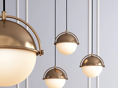 Modern Brass Spherical Pendant Lights With White Glass Shades For Interior Decor 3d model