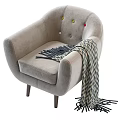 Stylish Gray Upholstered Single Sofa With Button Tufted Back Armrests And Chevron Throw Blanket 3d model
