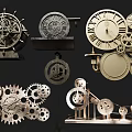 Mechanical Gear Assortment With Various Antique Clocks And Metal Structures 3d model