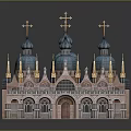 Historic Ornate Building With Blue Domes Golden Spires Arched Portals And Intricate Decorations