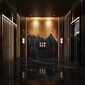 Modern Elevator Hallway Interior Design With Marble Walls And Recessed Lighting 3d model