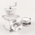 Vintage Coffee Grinder With Wooden Base Coffee Grounds And Cup With Beans