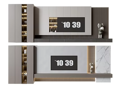 Modern TV Wall Design With Cabinets Lighting Marble Panel And Interior Styling 3d model