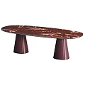 Modern Dining Table With Red White Marble Tabletop And Conical Colored Legs