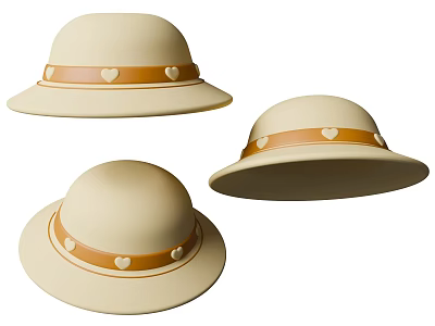 Three Stylish Hats With Brown Bands And Heart Details 3d model Three Stylish Hats With Brown Bands And Heart Details 3d model