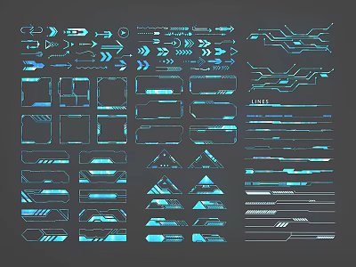 Futuristic Tech Interface Design Elements With Geometric Shapes And Lines 3d model