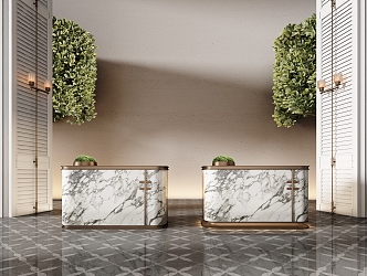 Hotel lobby reception desk front desk water bar 3d model