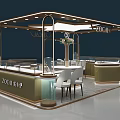 Modern Mall Kiosk With Star Shaped Top Round Display Stand Brown White Colors And Tables