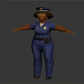 3D Police Officer Character with K9 Dog Standing Arms Outstretched in Blue Uniform