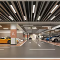 Spacious Indoor Parking Garage With Parked Cars Zone A Markers And Bright Ceiling Lights