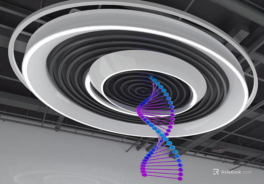Purple Blue DNA Double Helix With Circular White Black Ring Design 3d model 