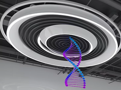 Purple Blue DNA Double Helix With Circular White Black Ring Design 3d model
