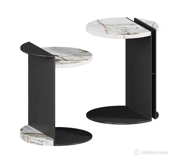 Modern Minimalist Side Tables With Marble Tabletop And Black Metal Base 3d model 