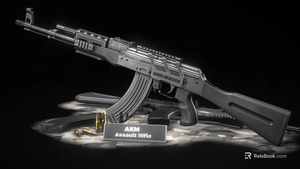 Detailed AKM Assault Rifle Weapon Structure With Magazine Stock And Barrel Accessories 3d model 