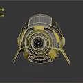 Futuristic Mechanical Device With Circular Gray Yellow Design Blue Lens Core And Support Structures