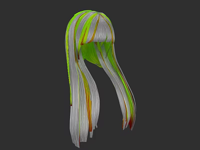 Stylish Model With Vibrant Green White Yellow Red Long Hair Wig 3d model