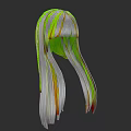 Stylish Model With Vibrant Green White Yellow Red Long Hair Wig