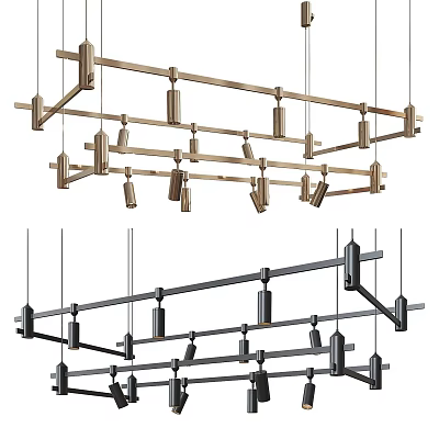 Modern Metal Chandelier With Linear Brass And Black Multi Light Suspended Design 3d model