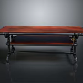 Classic Wooden Desk With Red Tabletop Black Frame And Metal Accented Legs