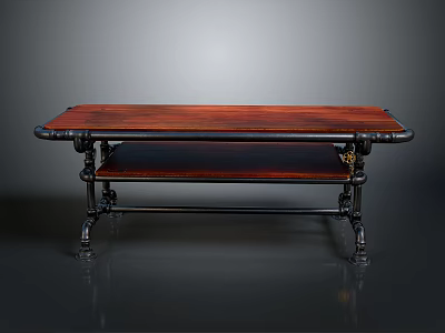 Classic Wooden Desk With Red Tabletop Black Frame And Metal Accented Legs 3d model