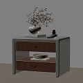 Modern Wooden Nightstand With White Vase Dried Plant Books Tray And Drawers