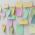 Colorful Sticky Notes on Wall with Push Pins and Various Colored Memo Papers